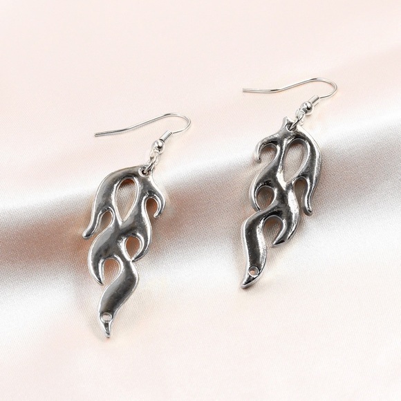 Any 4/$25! Shiny Silver Flame Dangle Earrings - Picture 3 of 9